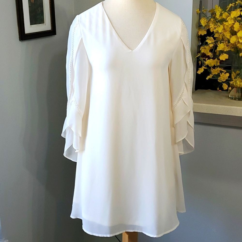 CHIFFON OVERLAY, sweet little dress, cream color wedding prom medium. Mini dress